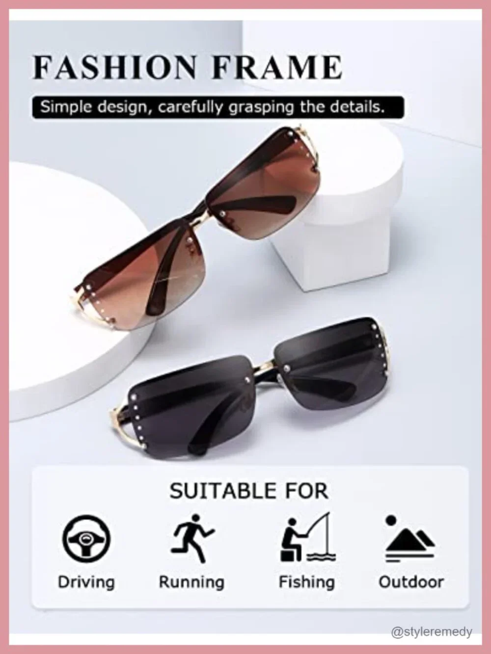 Rectangle Rimless Frameless Sunglasses Metal Frame Retro Square Wrap